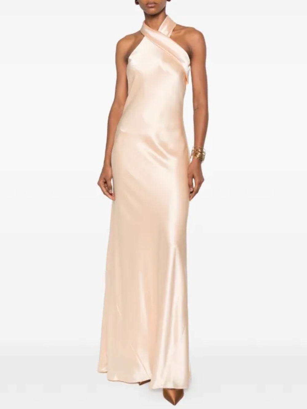 Galvan London Pandora Satin Halter Maxi Gown Dress Blush Pink Size 6